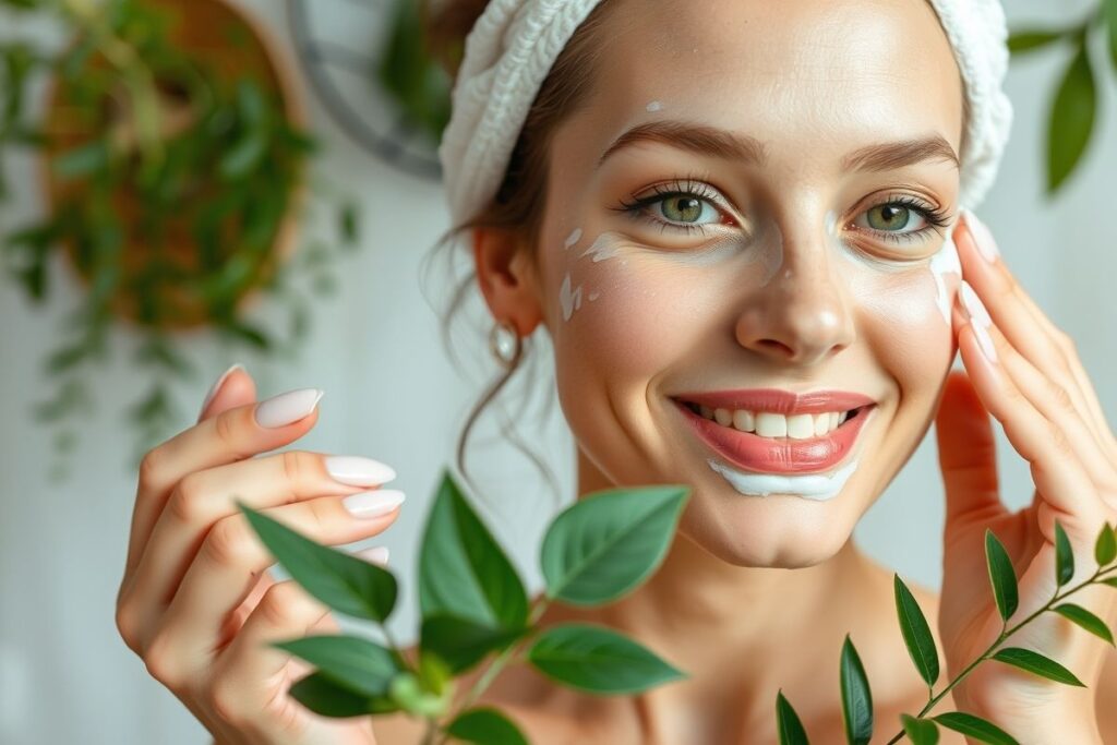 Aparência de uma mulher com tratamento facial para Saúde e Beleza